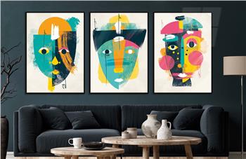 Alüminyum Çerçeveli Sanat Temalı 3lü Set CAM Tablo 0085