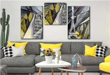 SANAT TEMALI  CAM TABLO SAAT SETİ 