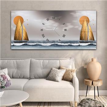 Horizontaal, in Het Midden Voorzien Van Een Klok, Kunst En Natuur Thema Gehard Glasschilderij 079