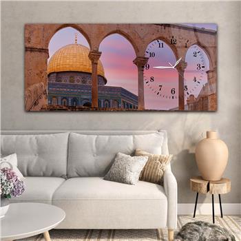 لوحة زجاجية أفقية ذات طابع ديني مع ساعة جانبية 032