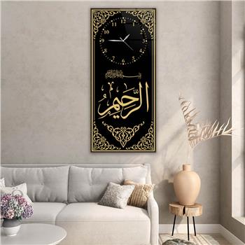 Dikey Üstten Saatli Dini Temalı Cam Tablo 015