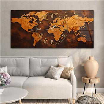 Yatay Saatli Ortadan Vatan Temalı Cam Tablo 129