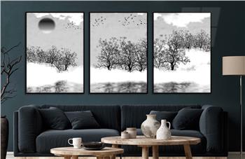 Alüminyum Çerçeveli Sanat Temalı 3lü Set CAM Tablo 0034