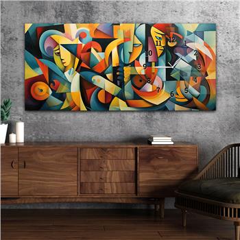 Horizontal bedrucktes Glas mit Kunst und Naturthema und einer Uhr an der Seite 154