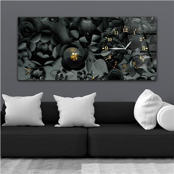 Horizontal bedrucktes Glas mit Kunst und Naturthema und einer Uhr an der Seite 038