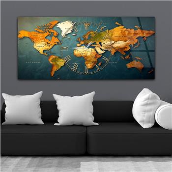 Yatay Saatli Ortadan Vatan Temalı Cam Tablo 117