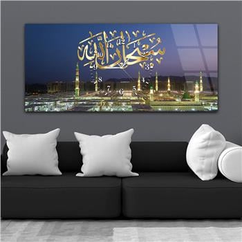 Tableau en verre à thème religieux avec horloge centrale horizontale  052