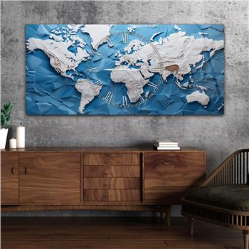 Yatay Saatli Ortadan Vatan Temalı Cam Tablo 124