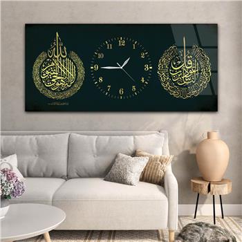 Tableau en verre à thème religieux avec horloge centrale horizontale  085