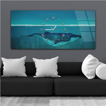 Horizontal bedrucktes Glas mit Kunst- und Naturthema und einer Uhr in der Mitte 018