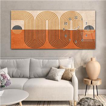 Horizontal bedrucktes Glas mit Kunst und Naturthema und einer Uhr an der Seite 115