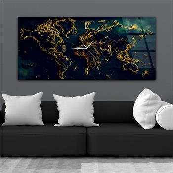 Yatay Saatli Ortadan Vatan Temalı Cam Tablo 109