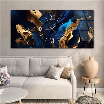 Yatay Ortadan Saatli  Sanat ve Doğa Temalı Cam Tablo 068