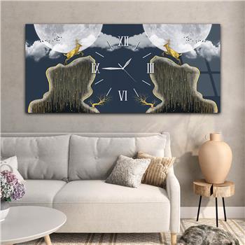 Yatay Ortadan Saatli  Sanat ve Doğa Temalı Cam Tablo 082