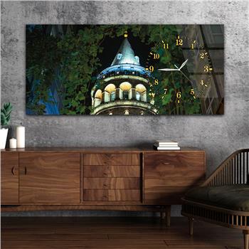 Horizontal bedrucktes Glas mit Kunst und Naturthema und einer Uhr an der Seite 104