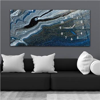 Horizontal bedrucktes Glas mit Kunst und Naturthema und einer Uhr an der Seite 112