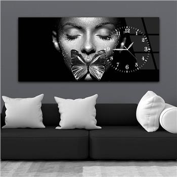 Horizontal bedrucktes Glas mit Kunst und Naturthema und einer Uhr an der Seite 041