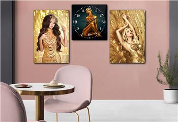 SANAT TEMALI CAM TABLO SAAT SETİ 