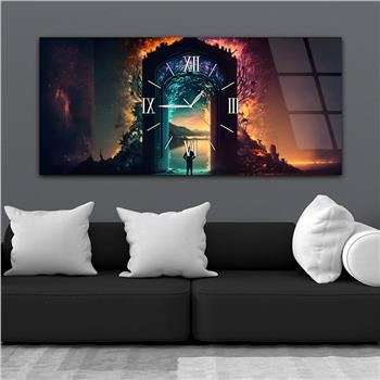 Yatay Ortadan Saatli  Sanat ve Doğa Temalı Cam Tablo 109