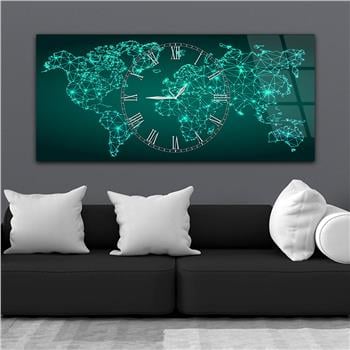 Yatay Saatli Ortadan Vatan Temalı Cam Tablo 133