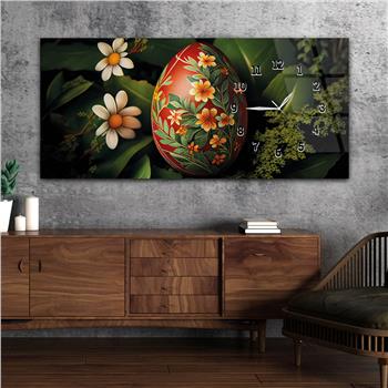 Horizontal bedrucktes Glas mit Kunst und Naturthema und einer Uhr an der Seite 185