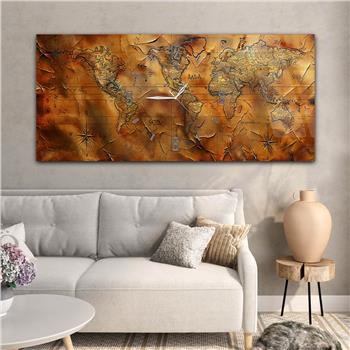 Yatay Saatli Ortadan Vatan Temalı Cam Tablo 107