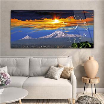 Yatay Saatli Yandan Sanat ve Doğa Temalı Cam Tablo 003