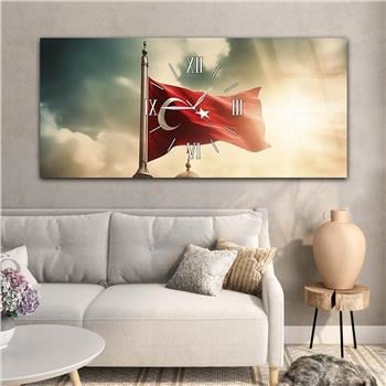 Horizontal bedrucktes Glas mit Nationenthema und einer Uhr in der Mitte 080