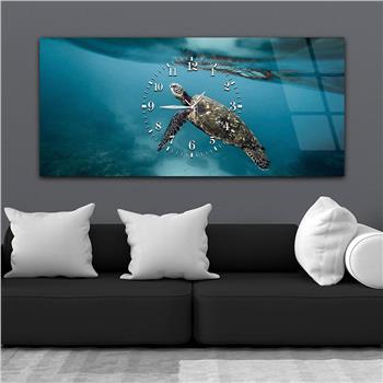 Horizontal bedrucktes Glas mit Kunst- und Naturthema und einer Uhr in der Mitte 006