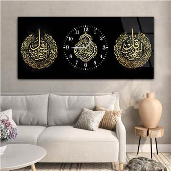 Tableau en verre à thème religieux avec horloge centrale horizontale  055