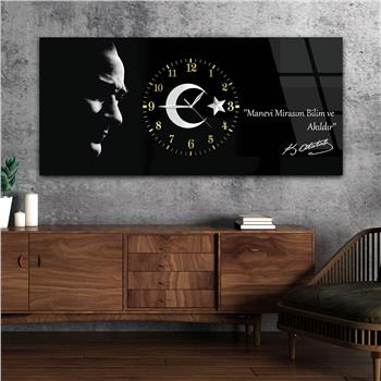 Tableau en verre sur le thème de la nation avec horloge centrale horizontale  019