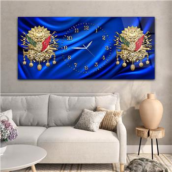 Yatay Saatli Ortadan Vatan Temalı Cam Tablo 147