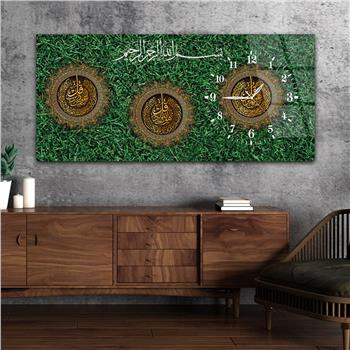 لوحة زجاجية أفقية ذات طابع ديني مع ساعة جانبية 060