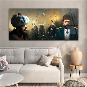 Fatih Sultan Mehmet Han ve Abdülhamit Han Saatli Cam Tablo 077