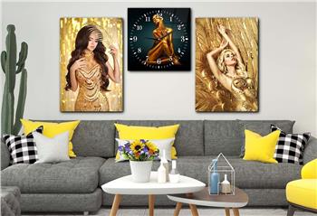 SANAT TEMALI CAM TABLO SAAT SETİ 