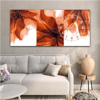 Horizontal bedrucktes Glas mit Kunst und Naturthema und einer Uhr an der Seite 102