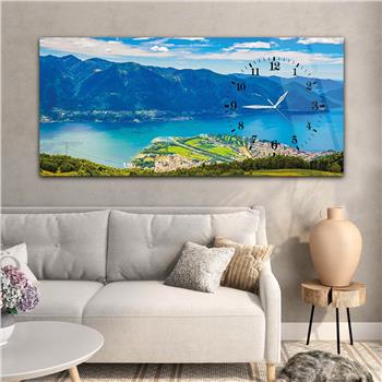 Horizontal bedrucktes Glas mit Kunst und Naturthema und einer Uhr an der Seite 030