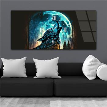 Horizontal bedrucktes Glas mit Kunst- und Naturthema und einer Uhr in der Mitte 038