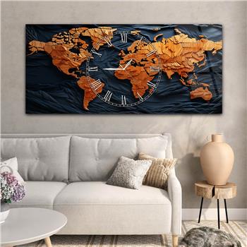 Yatay Saatli Ortadan Vatan Temalı Cam Tablo 123