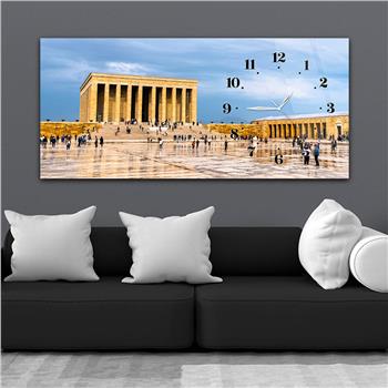 Yatay Saatli Yandan Vatan Temalı Cam Tablo 024