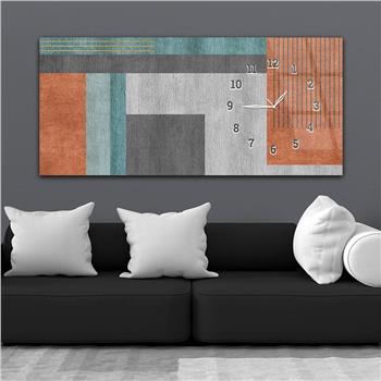 Horizontal bedrucktes Glas mit Kunst und Naturthema und einer Uhr an der Seite 116