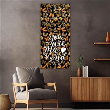 Dikey Üstten Saatli Sanat Temalı Cam Tablo 004