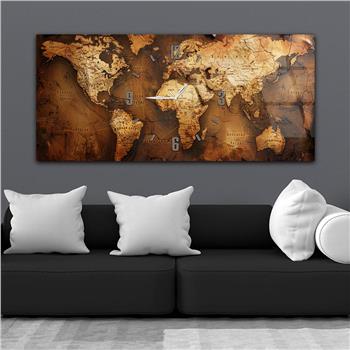 Yatay Saatli Ortadan Vatan Temalı Cam Tablo 106