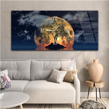 Yatay Ortadan Saatli  Sanat ve Doğa Temalı Cam Tablo 071