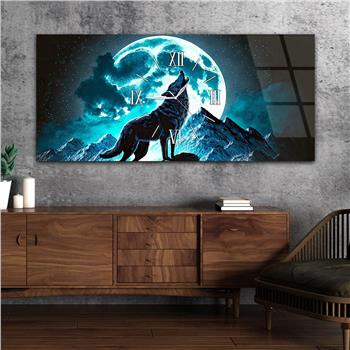 Horizontal bedrucktes Glas mit Kunst- und Naturthema und einer Uhr in der Mitte 037