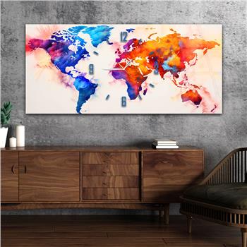 Yatay Saatli Ortadan Vatan Temalı Cam Tablo 113