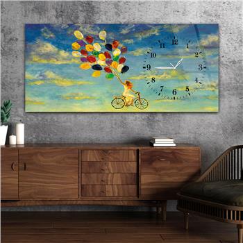 Horizontal bedrucktes Glas mit Kunst und Naturthema und einer Uhr an der Seite 050