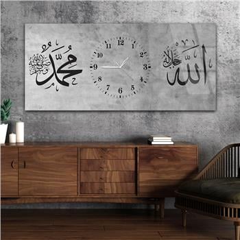 Tableau en verre à thème religieux avec horloge centrale horizontale  060