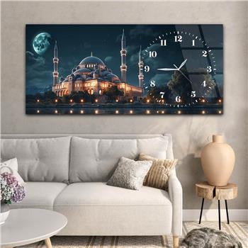 Yatay Saatli Yandan Dini Temalı Cam Tablo 076