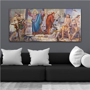 Horizontal bedrucktes Glas mit Kunst und Naturthema und einer Uhr an der Seite 048